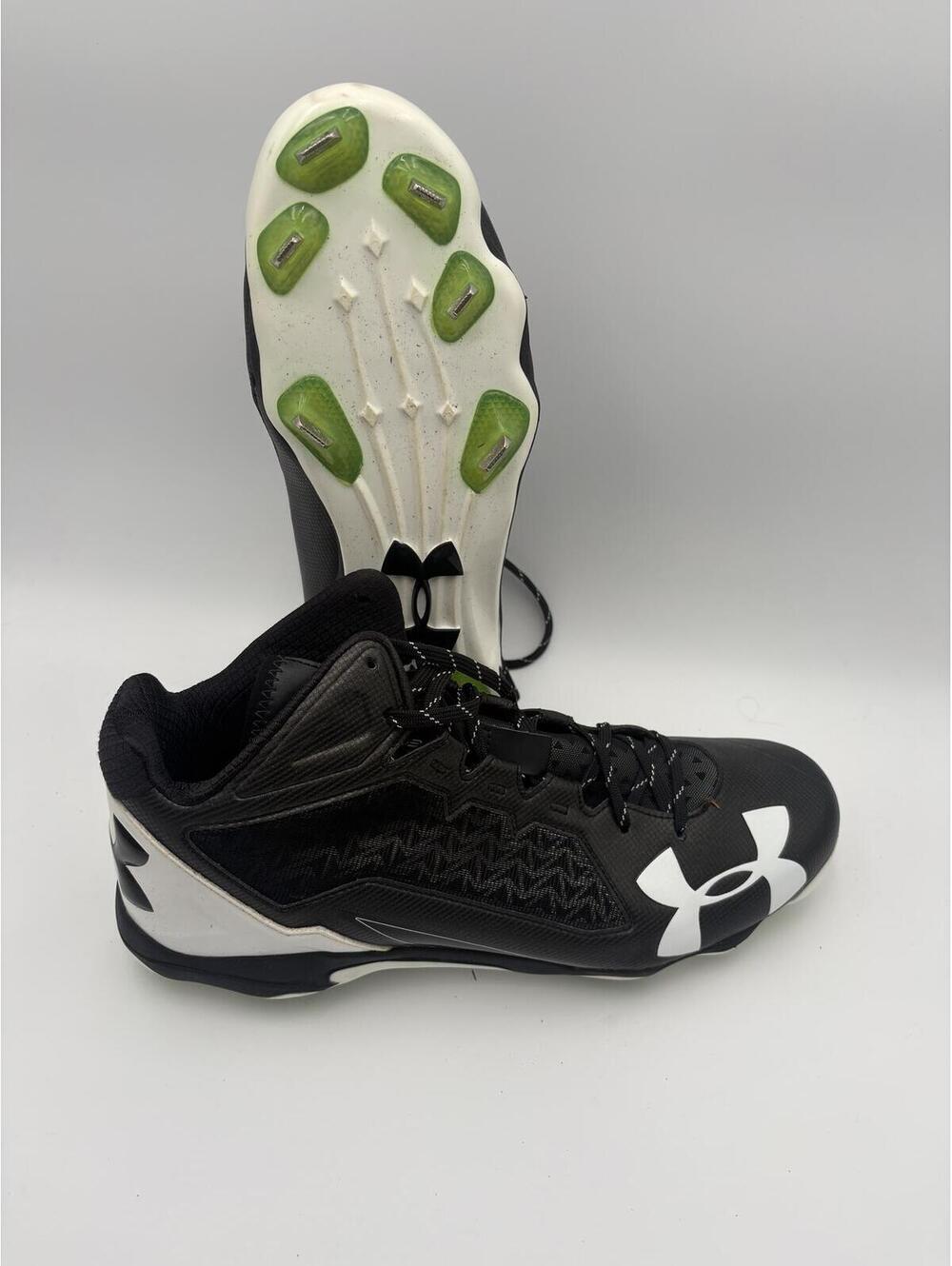 Under Armour Black White Cleats with Green Studs